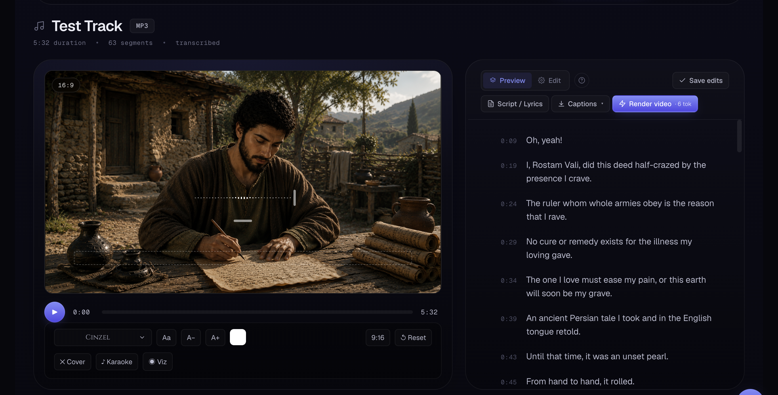 The CaptionFit editor with a project loaded