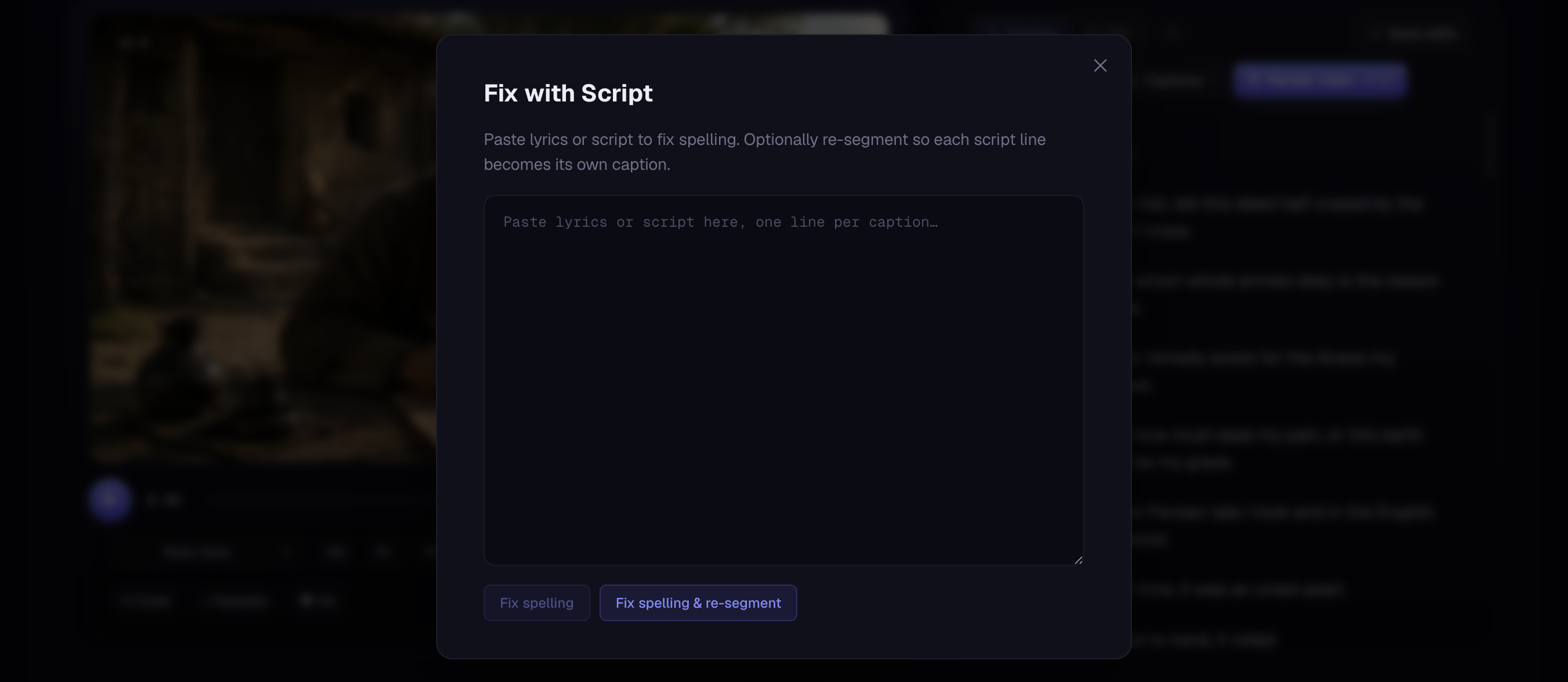 The Script / Lyrics dialog