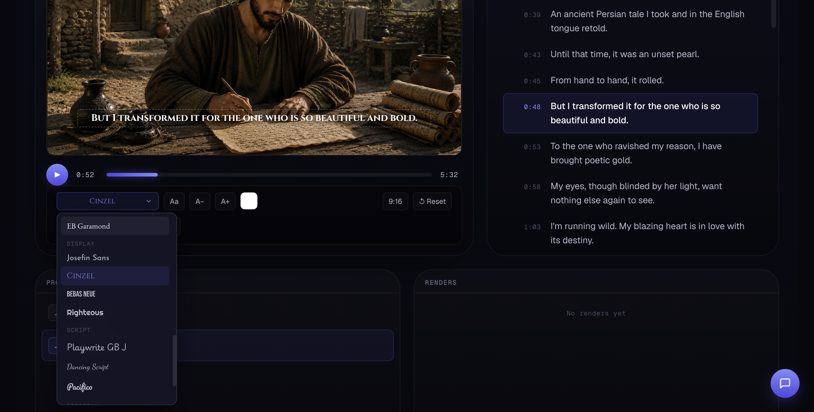 Font picker and design controls