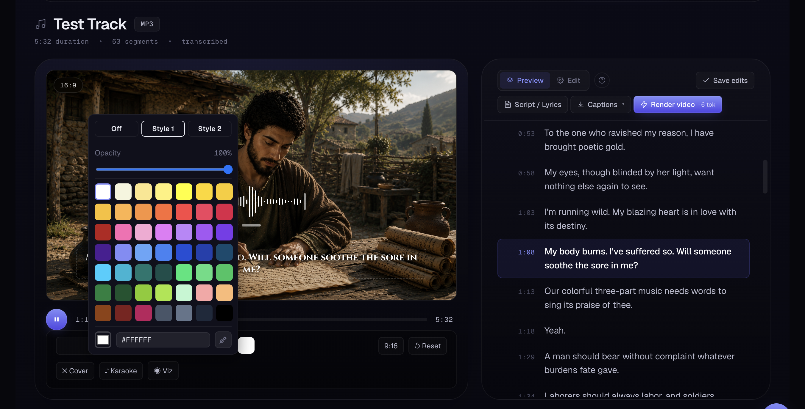 Audio visualizer controls