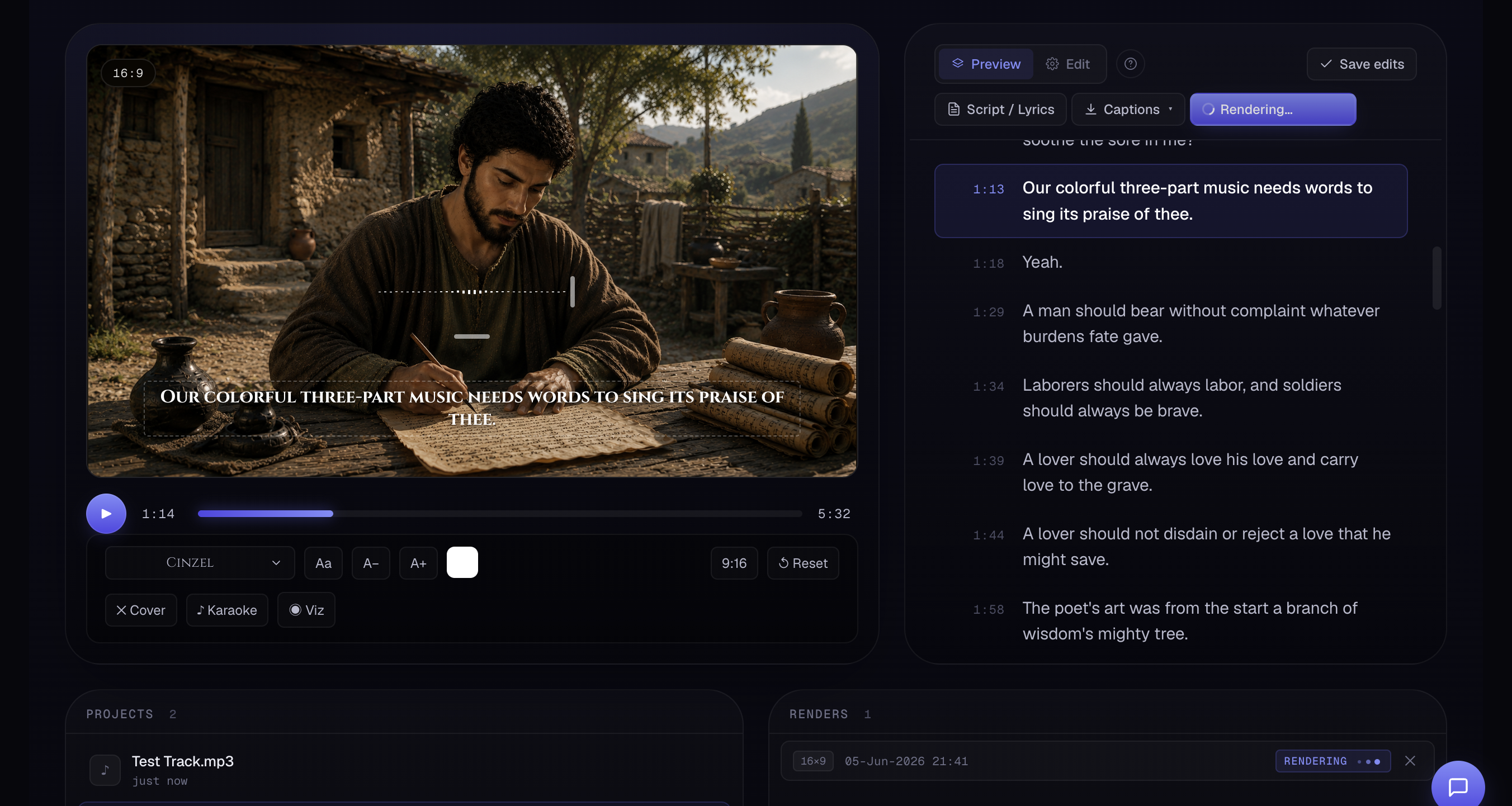 The Render video button and render preview