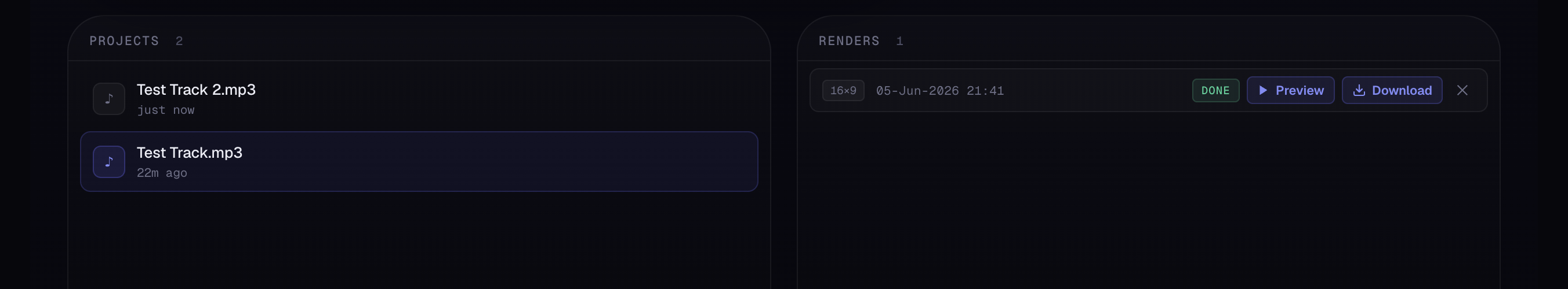 The projects list